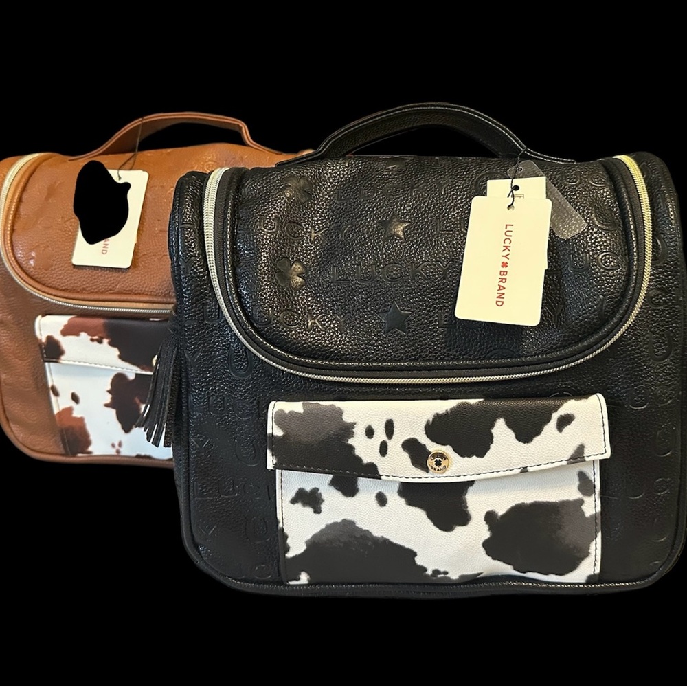 NWT Lucky Brand Black/Brown Cow Print Bags His and Hers x2 - Picture 2 of 10